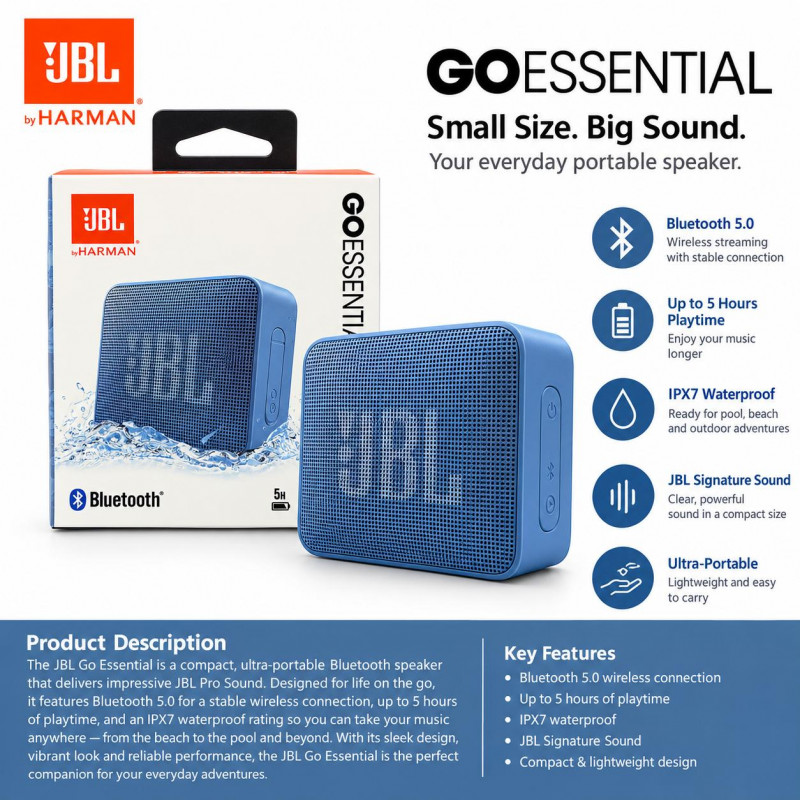 JBL Go Essential Portable Bluetooth Speaker – Compact Wireless Speaker with Powerful Sound